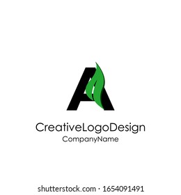 Abstract letter A logo vector design. Icon eco character and leaf concept template