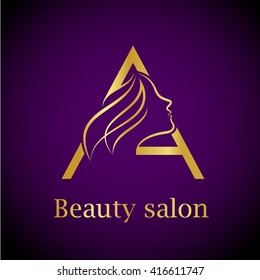 Abstract letter A logo,Gold Beauty salon logo design template