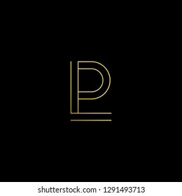 Abstract letter LP PL. Minimal logo design template. Vector letter logo with gold and black color.