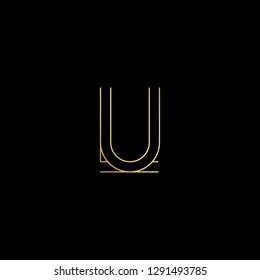 Abstract letter LU UL. Minimal logo design template. Vector letter logo with gold and black color.