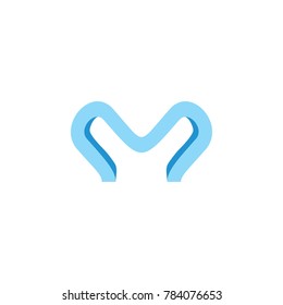 abstract letter m blue 3d logo vector 