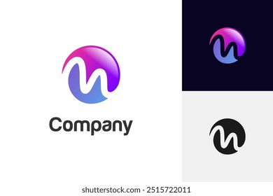 Abstract letter M globe logo icon design with around circle line m letter shape for multimedia or media identity logo design