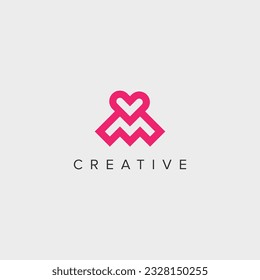 Abstract letter M heart logo vector symbol. Valentines day ribbon logotype concept.