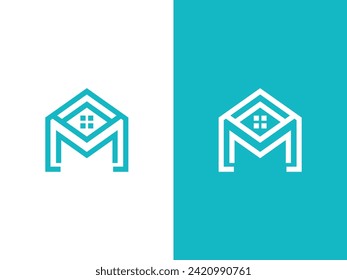 Abstract letter M with home logo vector illustration