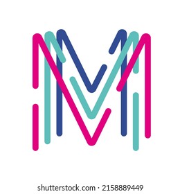 Abstract Letter M Line Colorful linear logotype. modern letter lines with new pop art colors. Font alphabet template. Logo set thin line clean style.
