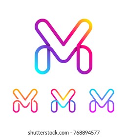 Abstract Letter M Line Monogram Colorful loops logotype, Circle shape, swirl spiral infinity logo symbol, Technology and digital connection