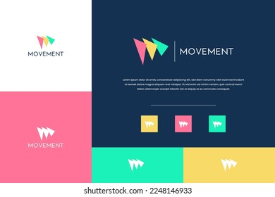 Abstract Letter M Logo from 3 Colors Shape Triangle with Branding Background Template