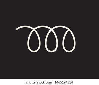 Abstract letter M logo for business. Spiral vector icon, swirl line outline simple style isolated. White spiral flexible wire elastic on black background.