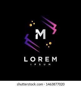 Abstract letter M logo design template. purple and black Color. creative sign. Universal vector icon.