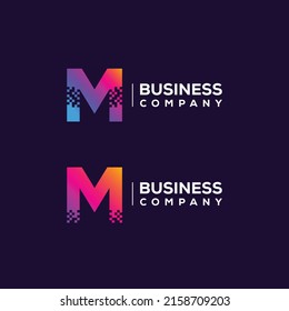 Abstract Letter M Logo design with Pixels Square Shape for Technology and Digital Business Company