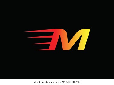 Abstract letter M logo design template. Universal fast speed fire- flame color logo