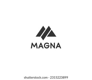 Plantilla de diseño del logotipo M de la letra abstracta. Signo de aventura de iceberg de las montañas universales. Ilustración vectorial.