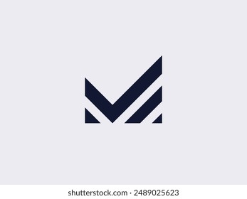 Abstract letter M logo design. Linear creative monochrome monogram. M with check mark logo concept. Premium business finance vector logotype