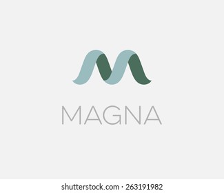 Abstract letter m logo design template. Colorful ribbon vector icon.Wave symbol
