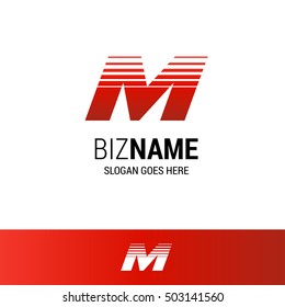 Abstract letter M logo design template. Red vector icon.