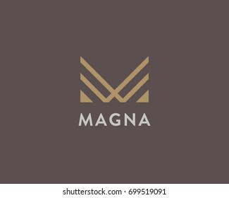 Abstract letter M logo design. Linear elegant vector icon symbol. Premium business finance media monogram logotype.