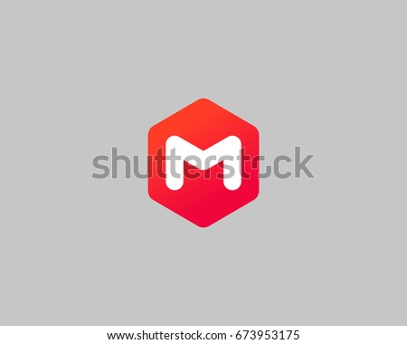 Abstract letter M logo design template. Creative hexagon sign mark. Color vector icon logotype.