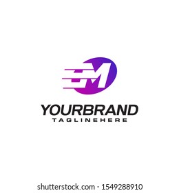 Abstract letter M logo with fast speed lines fast speed moving delivery concept design