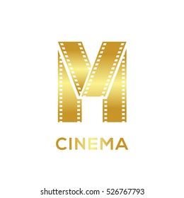 Abstract letter M logo Gold color for videotape film production