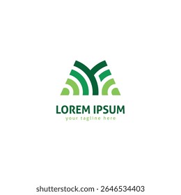Abstract Letter M Logo with Green Wave Elements, Eco Tech or Agriculture Branding Design.