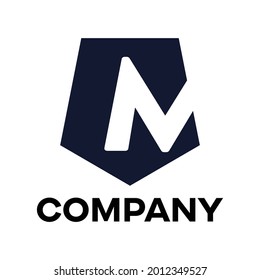 abstract letter M logo with shield shape vector