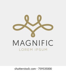 Abstract letter M logotype. Vintage style monogram logo idea sign. Universal emblem vector icon.