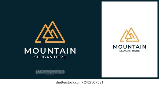 Abstract letter M mountain logo with line art. Modern peak logo design template.