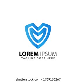 Letra abstracta M Shield Emblem Logotipos Diseño Modelo de Ilustración Vector Premium