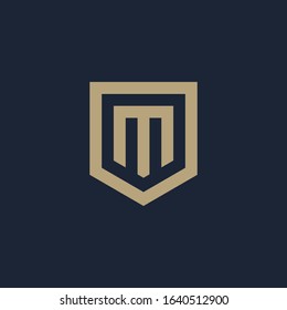 Abstract Letter M Shield logo design. Shield Line geometry  for company Security logo. Logo Icon Template for Web and Business Card. - vector