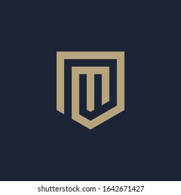 Abstract Letter M Shield logo design. Shield Line geometry  for company Security logo. Logo Icon Template for Web and Business Card. - vector