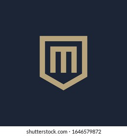 Diseño abstracto del logotipo Carta M Shield. Geometría de línea de escudo para el logotipo de seguridad de la empresa. Plantilla de icono de logotipo para Web y tarjeta de presentación. - vector