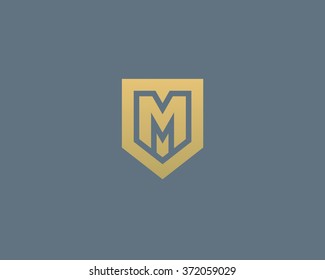 Abstract letter M shield logo design template. Premium nominal monogram business sign. Universal foundation vector icon. 