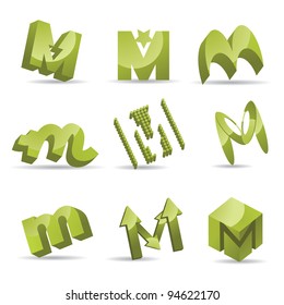Abstract Letter M symbol icon business card set EPS 8 vector, grouped for easy editing. No open shapes or paths.