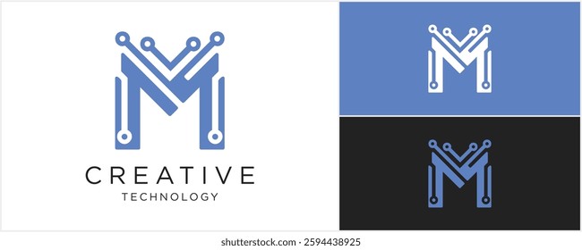 Abstract letter M tech logo design template