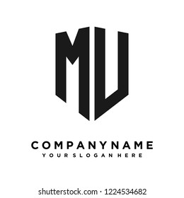 Abstract letter M U shield logo design template