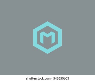 Abstract letter M vector logotype. Line hexagon creative simple logo design template.  Universal geometric symbol font icon.