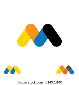 abstract letter M W logo design vector template and colorful creative character icon sign