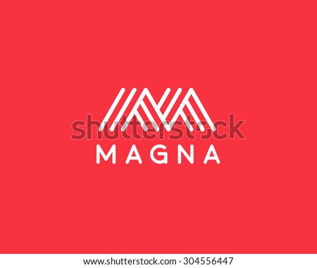 Abstract letter M W logo design. Line creative symbol. Universal vector icon. Roof mount camp sign.
