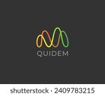 Abstract letter M from waves logo concept. Creative minimalist gradient one line vector monogram.