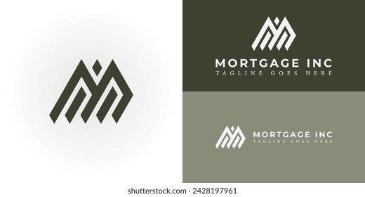 Abstract letter MI or IM lines art mountain abstract geometric logo vector in green color isolated on multiple white and green backgrounds applied for real estate logo design inspiration template