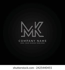 Letra abstracta MK Logo - Plantilla de monograma inicial en estilo Line Art