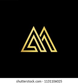 Abstract letter MM AM MA. minimal logo design template. Vector letter logo with gold and black color.