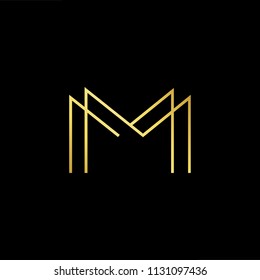 Abstract letter MM. minimal logo design template. Vector letter logo with gold and black color.