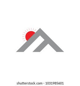 abstract letter a mountain sun light logo vector