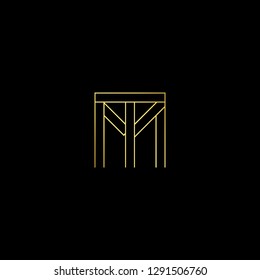 Abstract letter MT TM. Minimal logo design template. Vector letter logo with gold and black color.