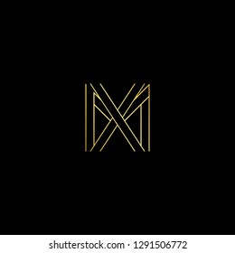 Abstract letter MX XM. Minimal logo design template. Vector letter logo with gold and black color.