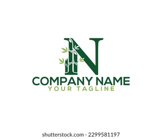 Abstract letter N bamboo tree logo design. Unique bamboo tree natural vector illustration.