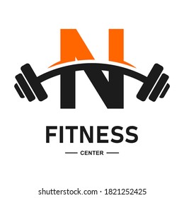 Abstract letter N fitness with barbell logo vector template. Suitable for business, web, sport, health, athlete and initial symbol
