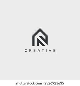 Abstract letter N with home logo template.