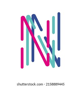 Abstract Letter N Line Colorful linear logotype. modern letter lines with new pop art colors. Font alphabet template. Logo set thin line clean style.